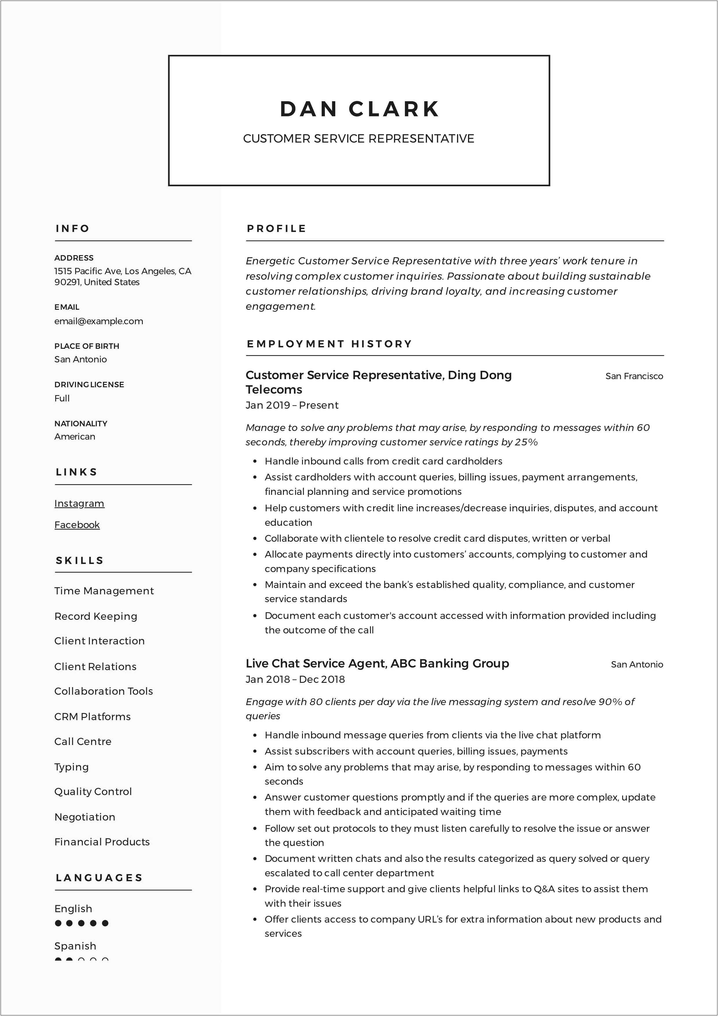Customer Service Resume Examples 2019