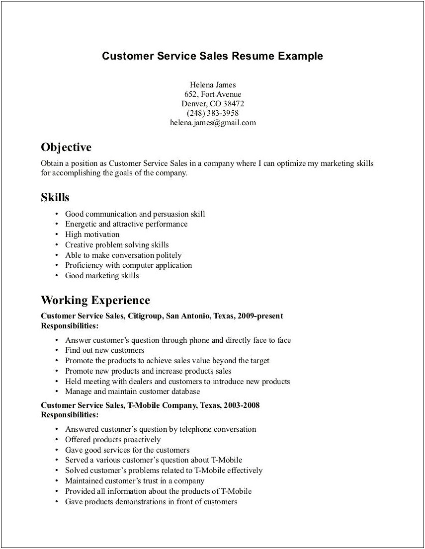 Customer Service Resume Opening Statement Examples