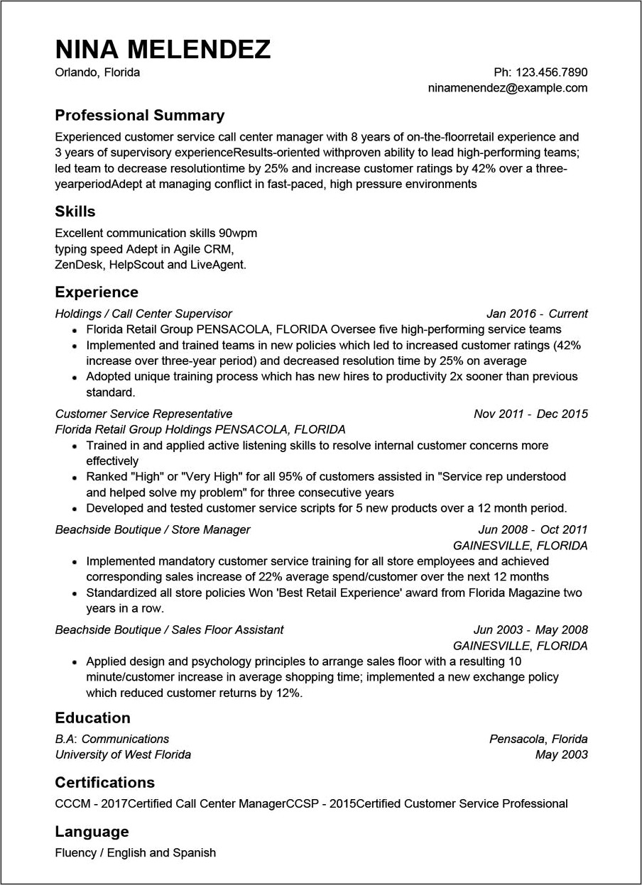 Customer Service Resume Statement Examples