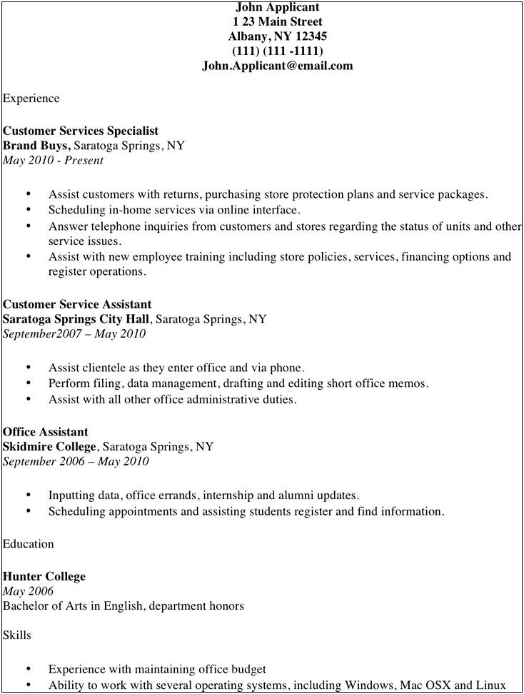 Customer Service Resume Template Free Download