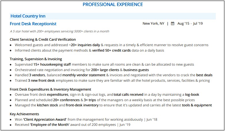 Customer Service Skills Front Desk Resume