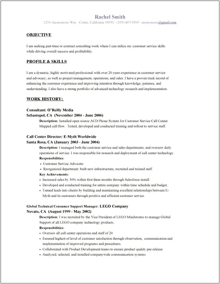 Customer Service Skills Profile Resume