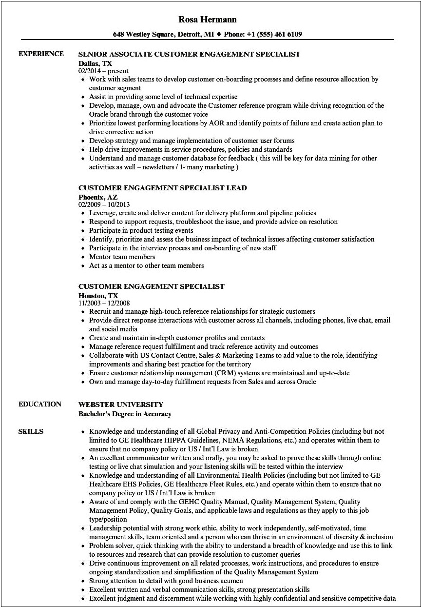 Customer Service Specialist Job Description Resume