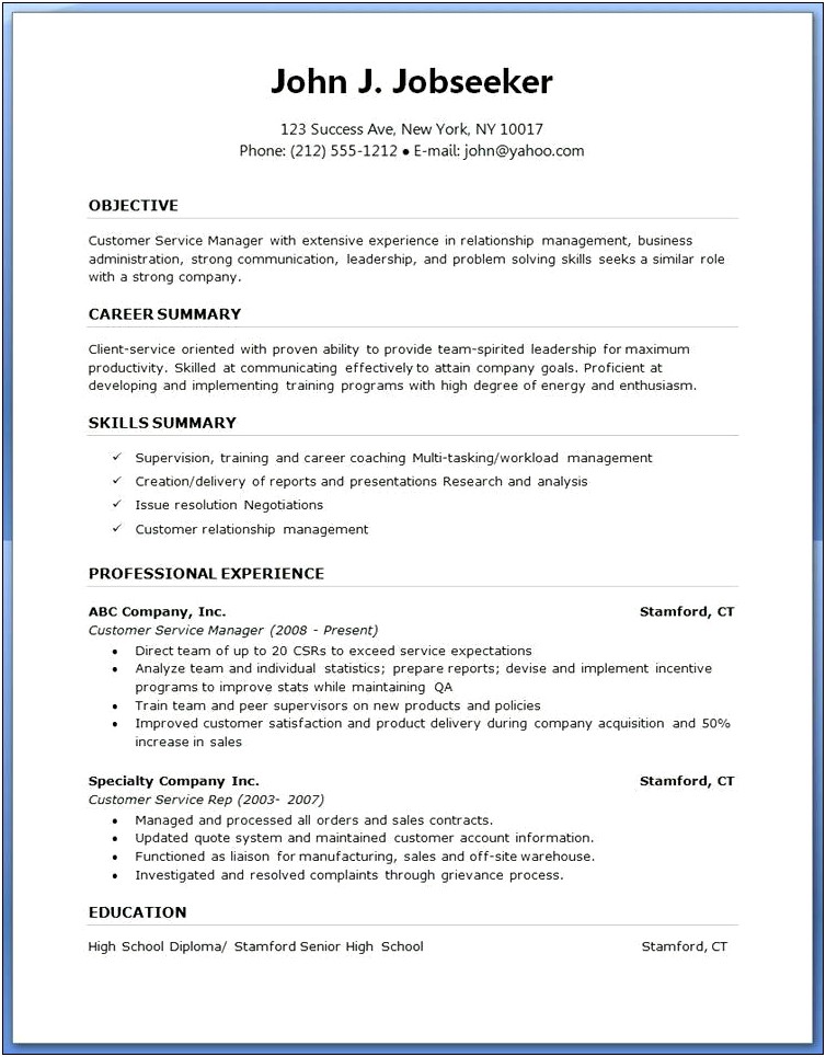 Customer Success Manager Free Resume Templates