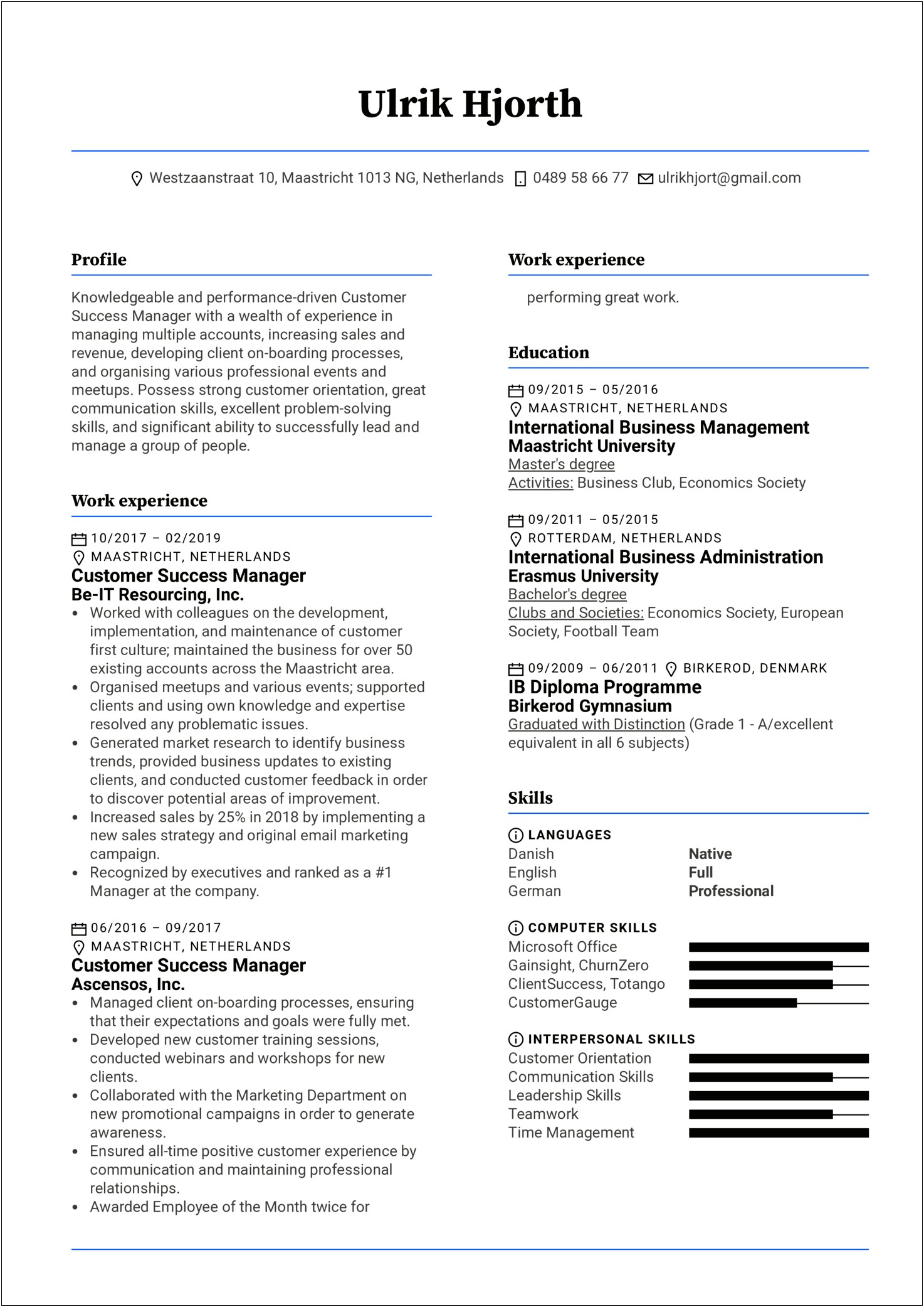 Customer Success Manager Objective Resume