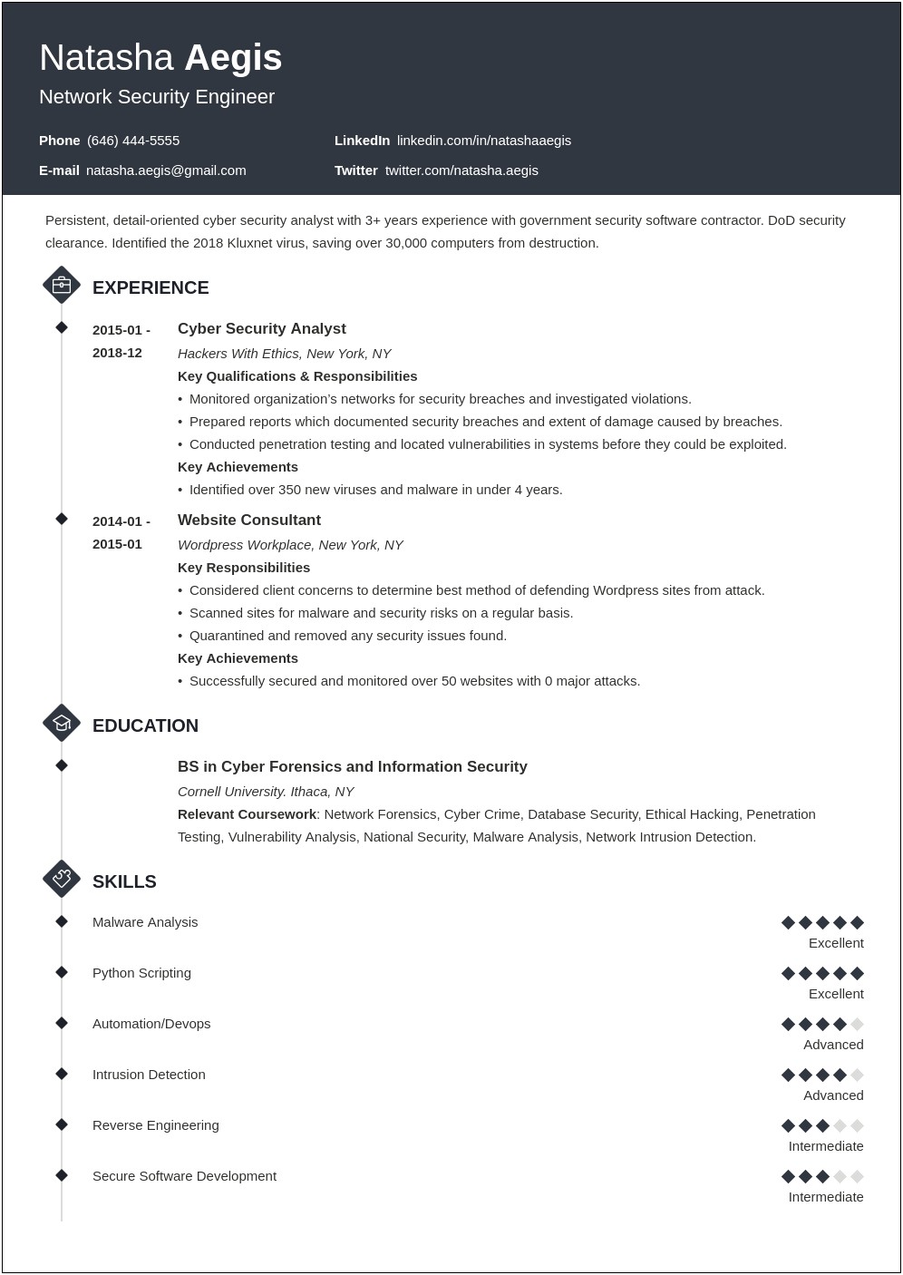 Cyber Security Analyst Resume Example Entry Level