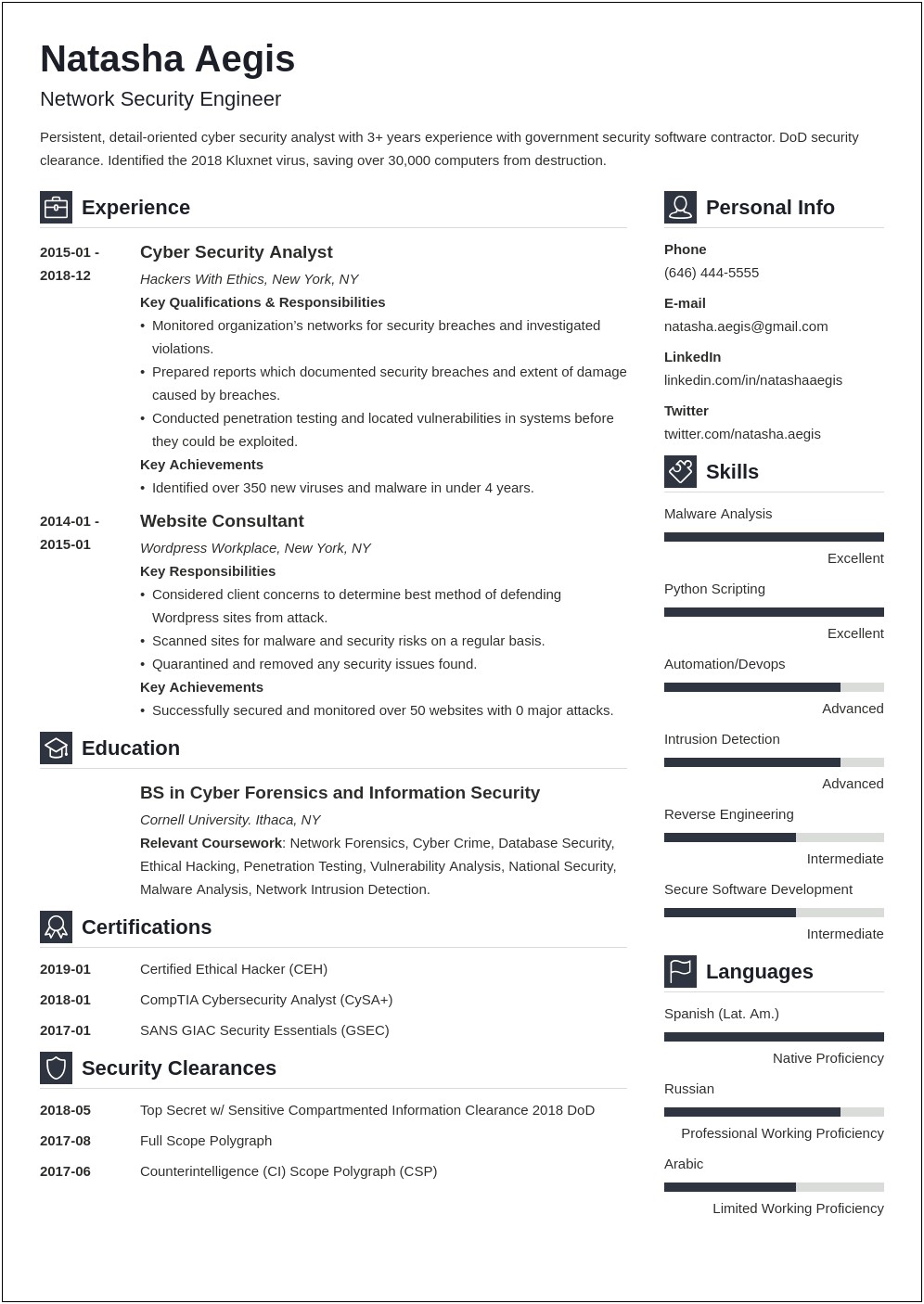 Cyber Security Engineer Resume Examples