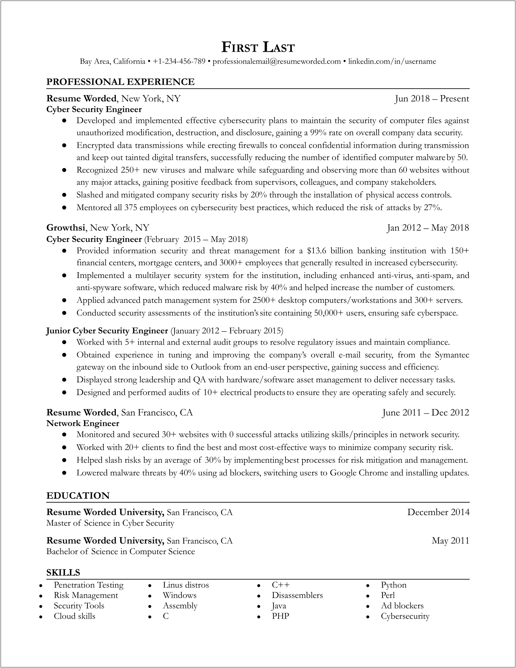 Cyber Security Resume Examples Word Doc