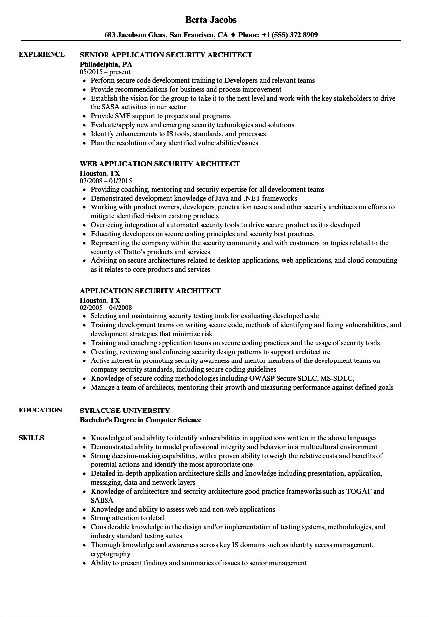 Cyber Security Solution Architect Resume Skills