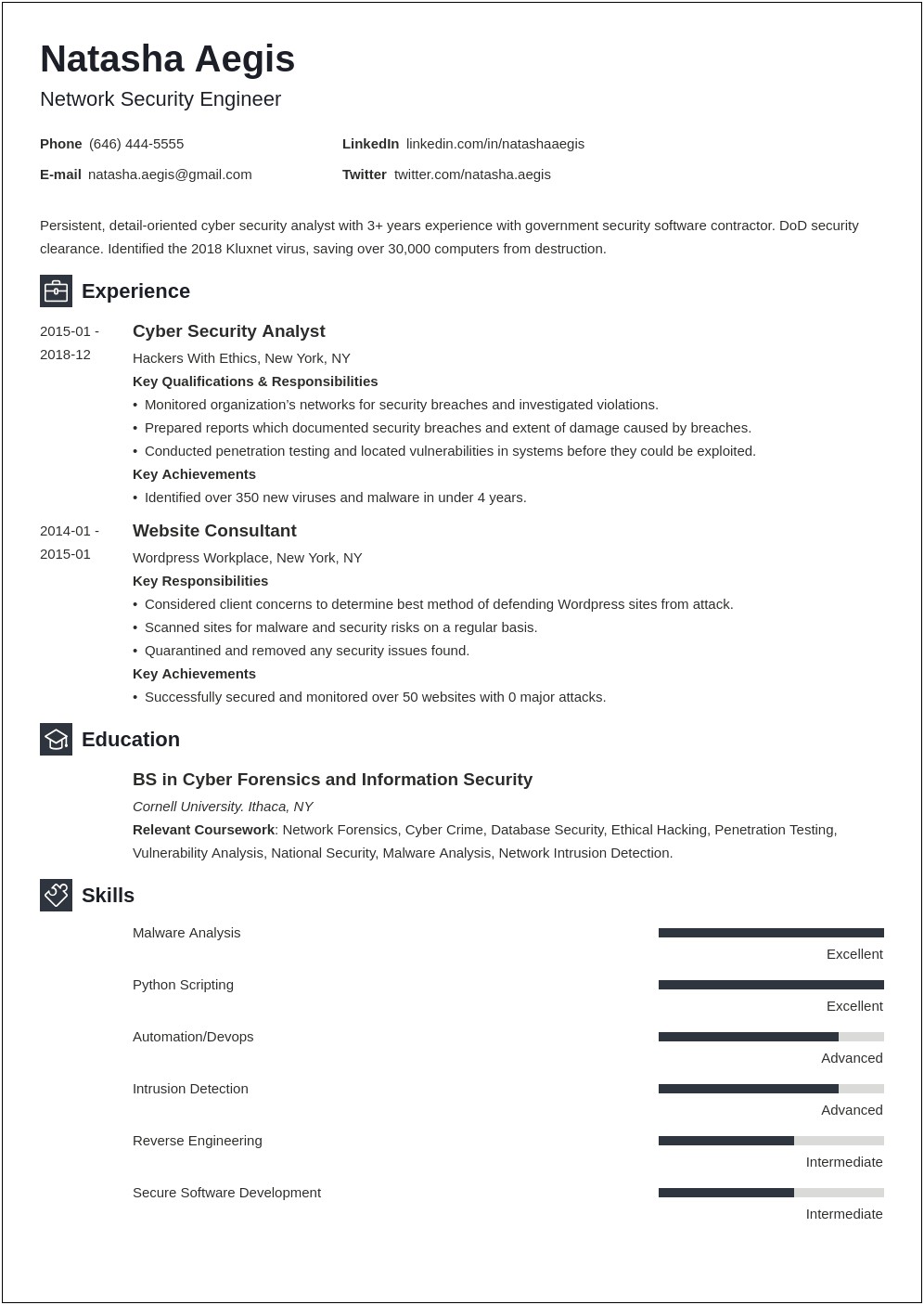 Cybersecurity And Networking Resume Sample