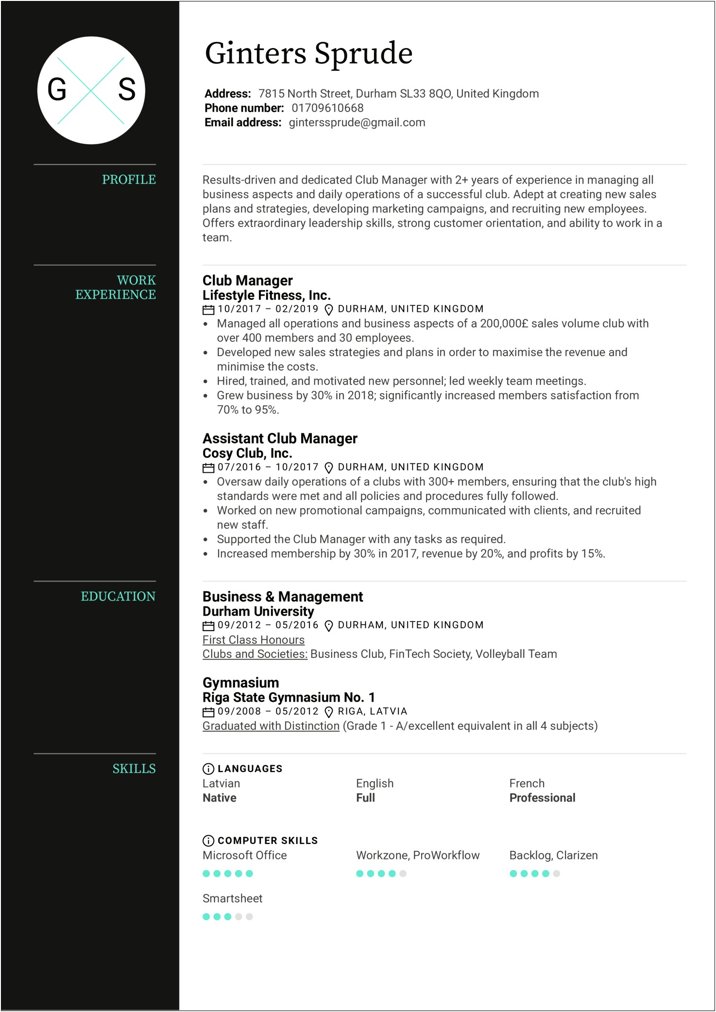 Dance Club General Manager Resume Examples