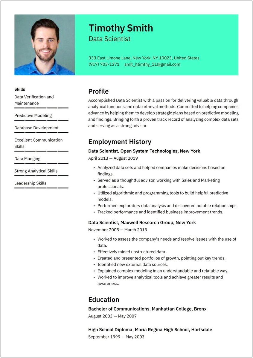 Data Analyst Job Skill Resume