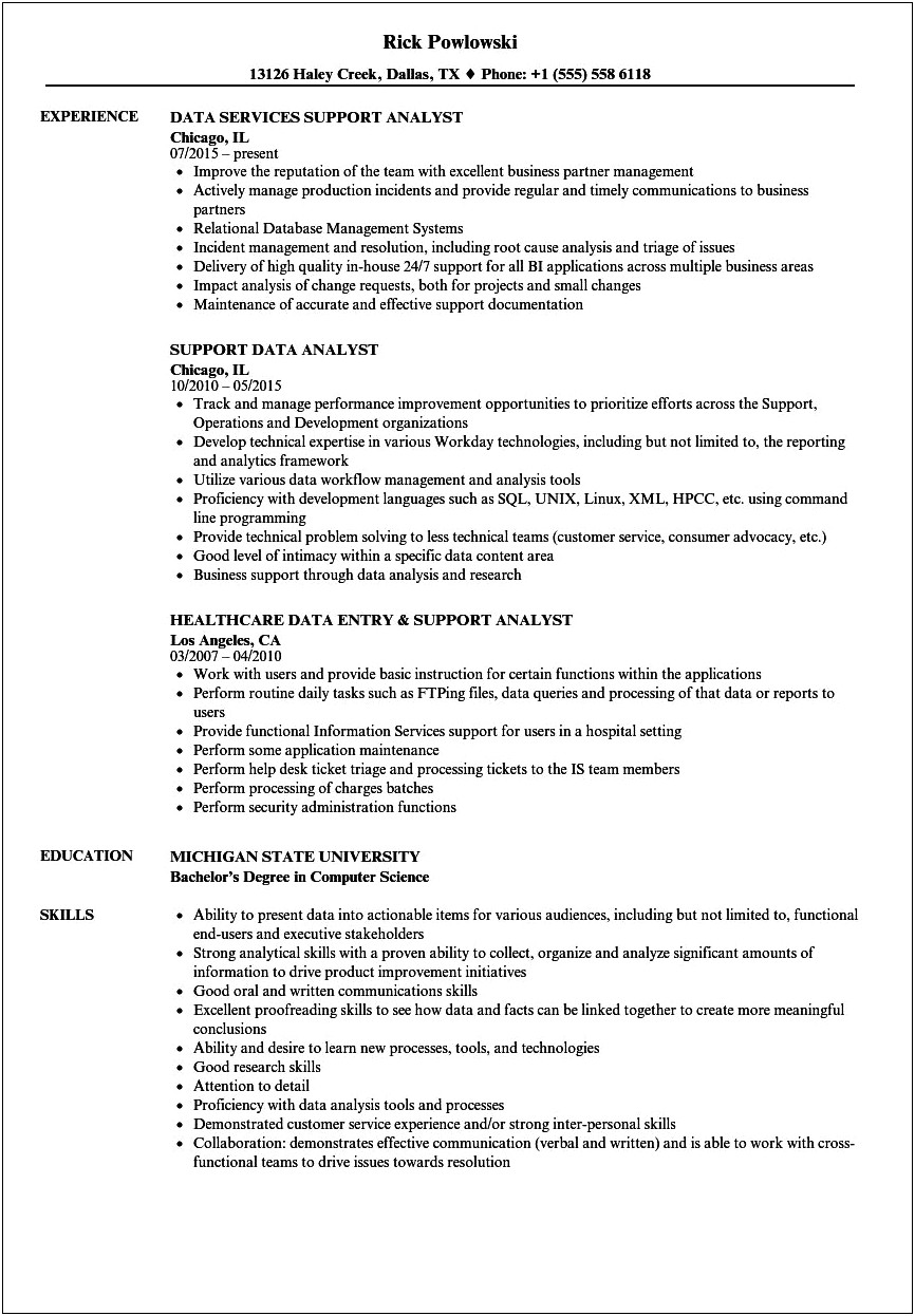 Data Analyst Resume Summary List Sample