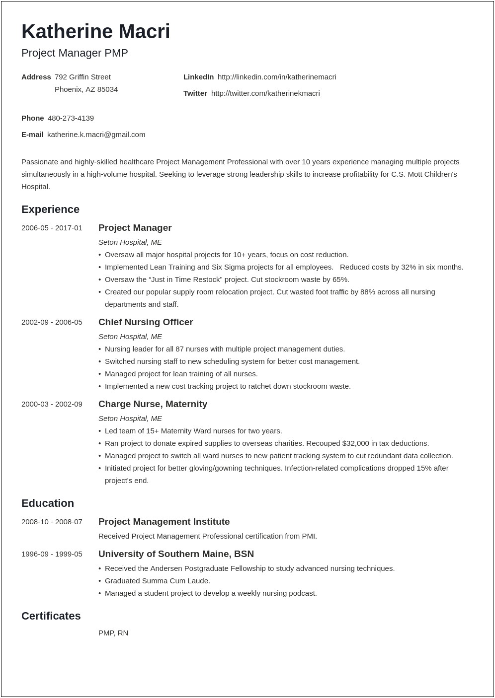 Data Center Project Manager Resume