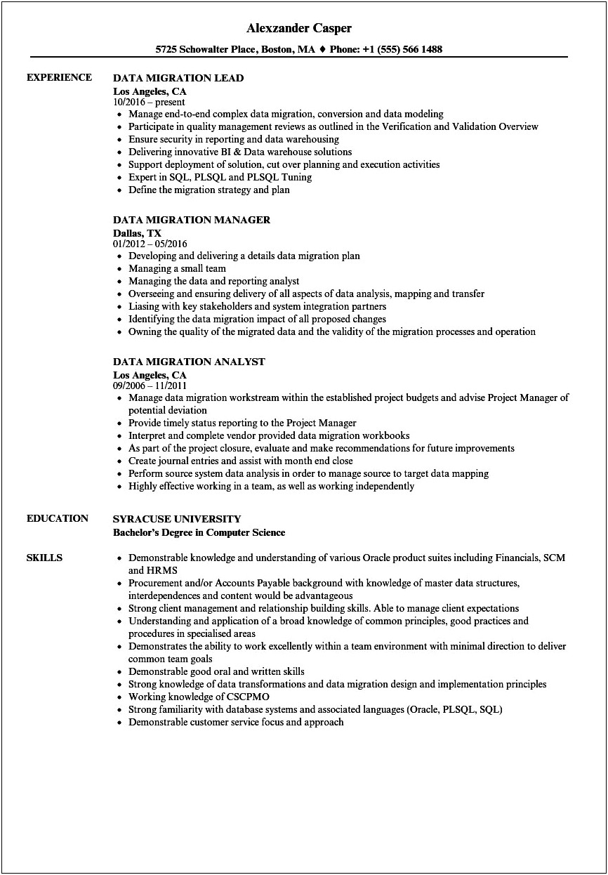 Data Center Relocation Project Manager Resume