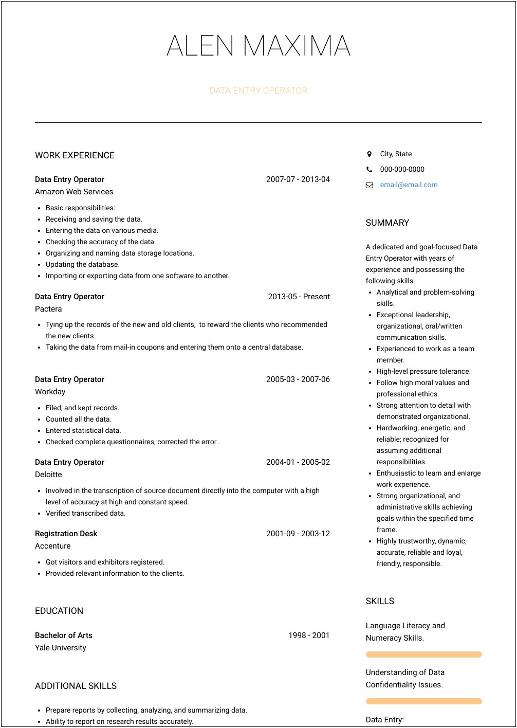 Data Entry And Transport Operator Resume Example