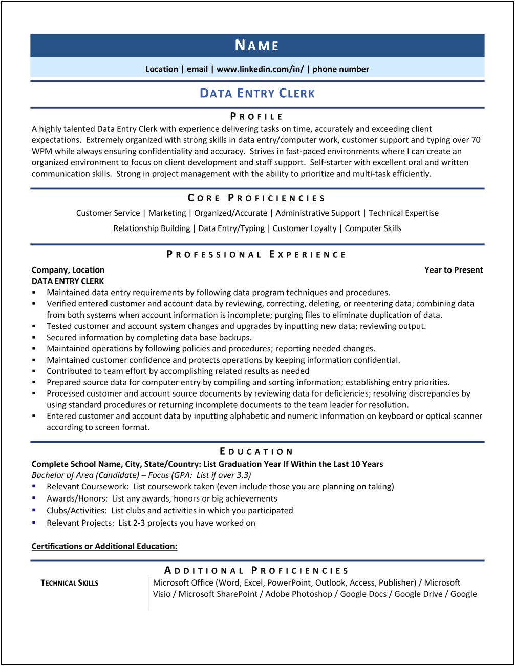 Data Entry Examples For Resume