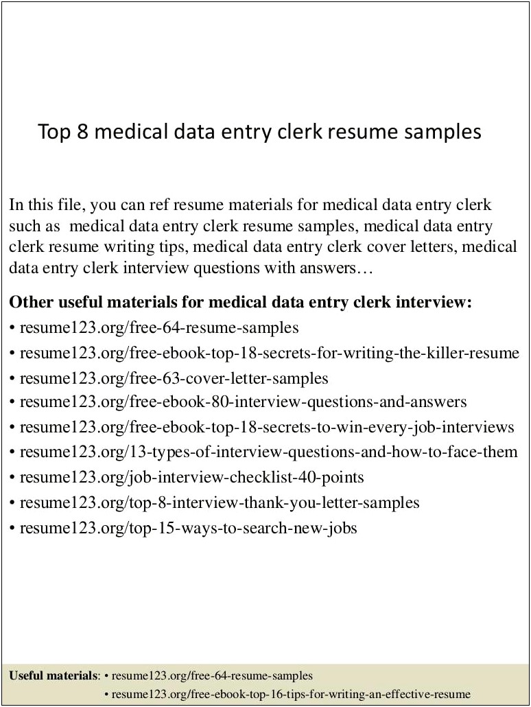 Data Entry Information For Resume Sample