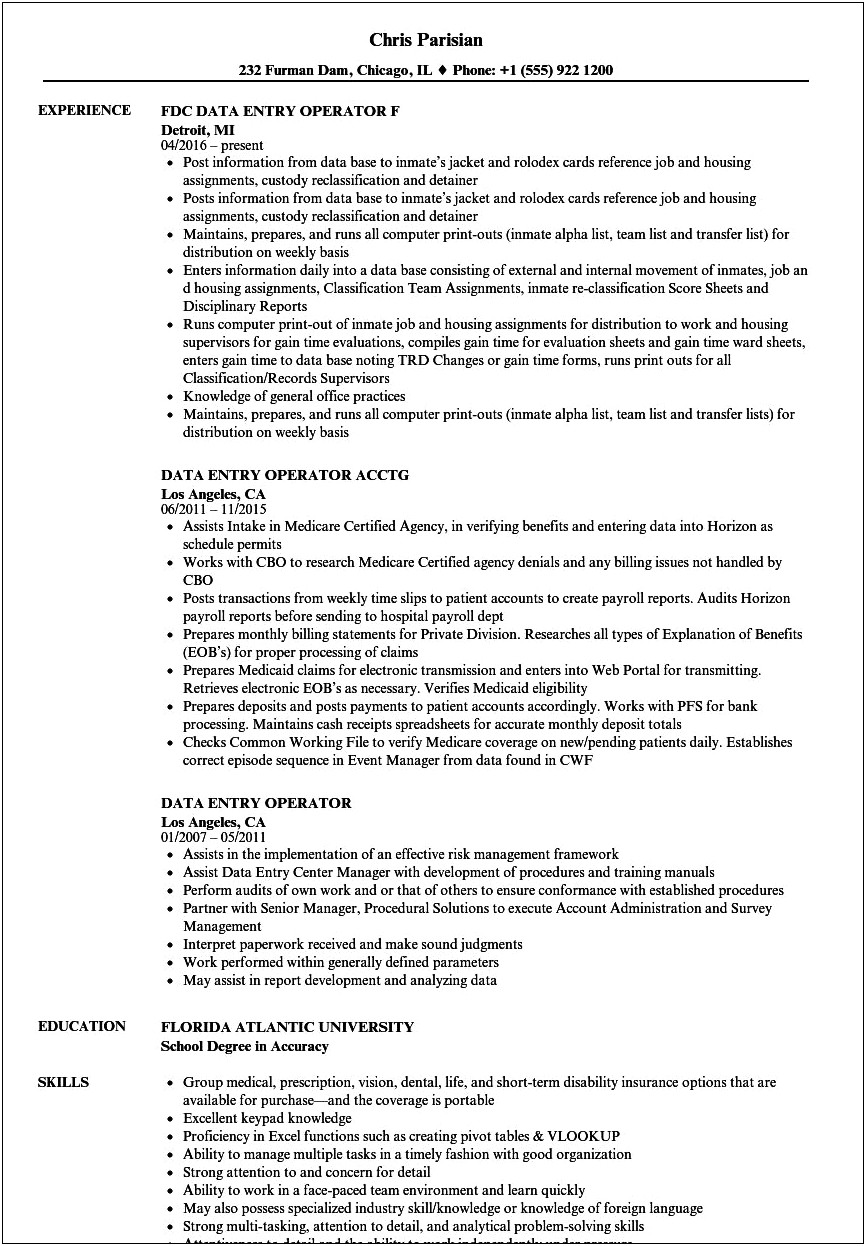 Data Entry Skills For A Resume