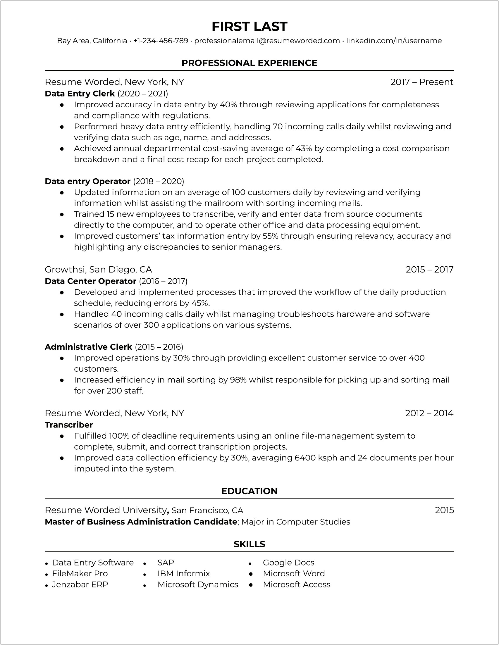 Data Entry Specialist Resume Objective