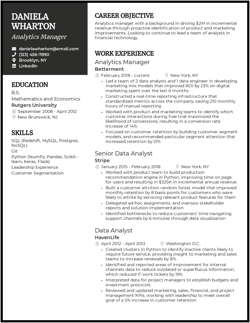 Data Science Entry Level Summary Resume