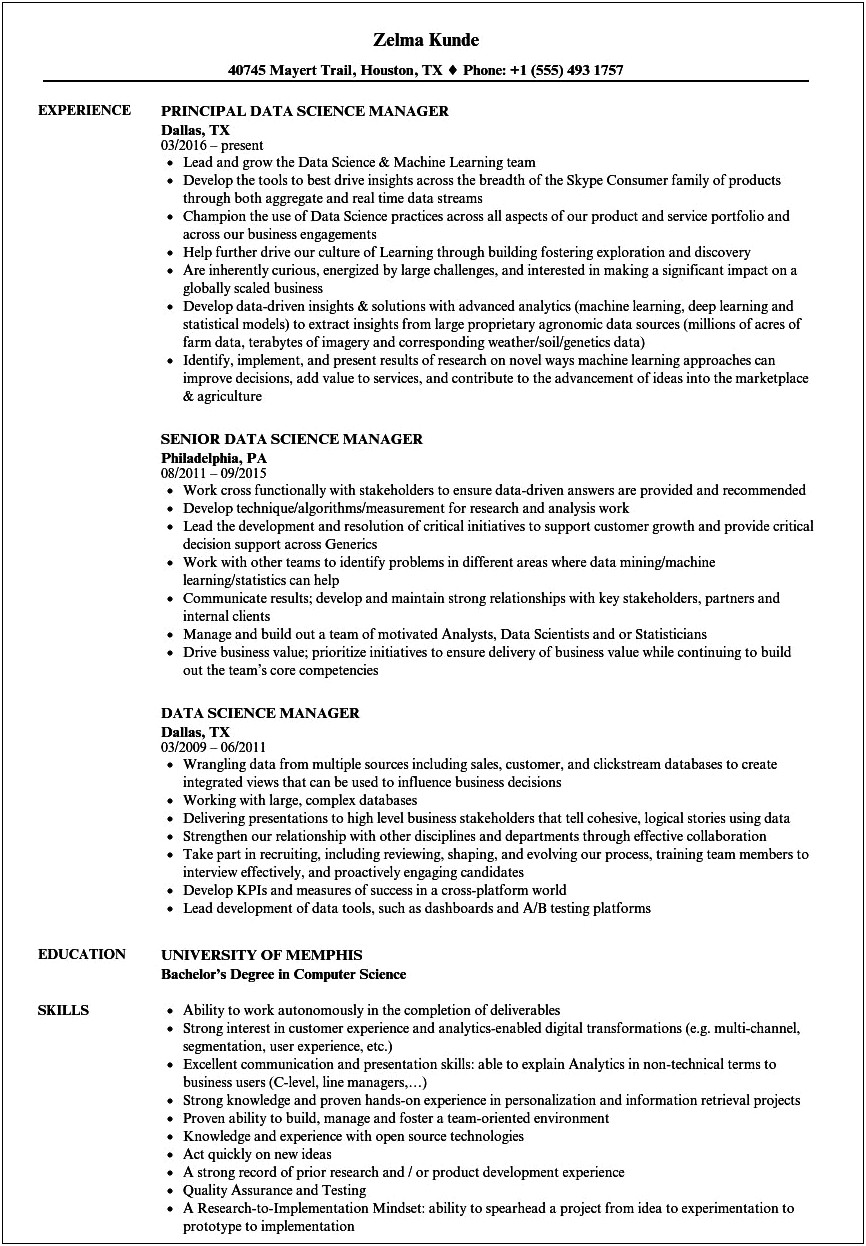 Data Science Product Manager Resume