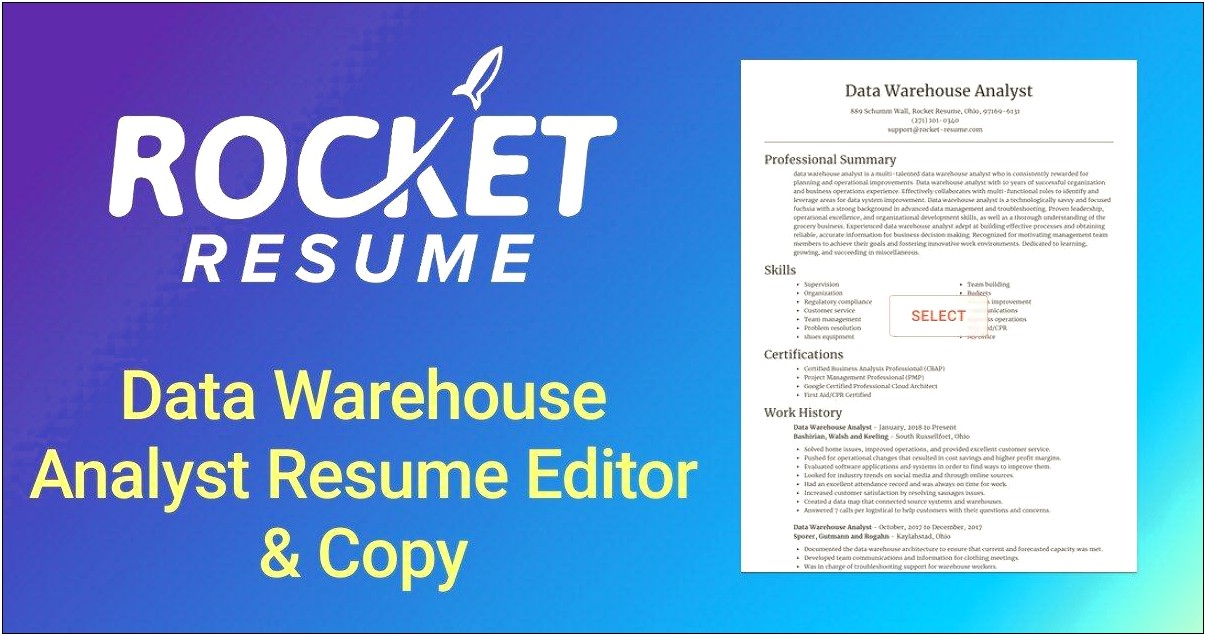 Data Warehouse Project Management Resume