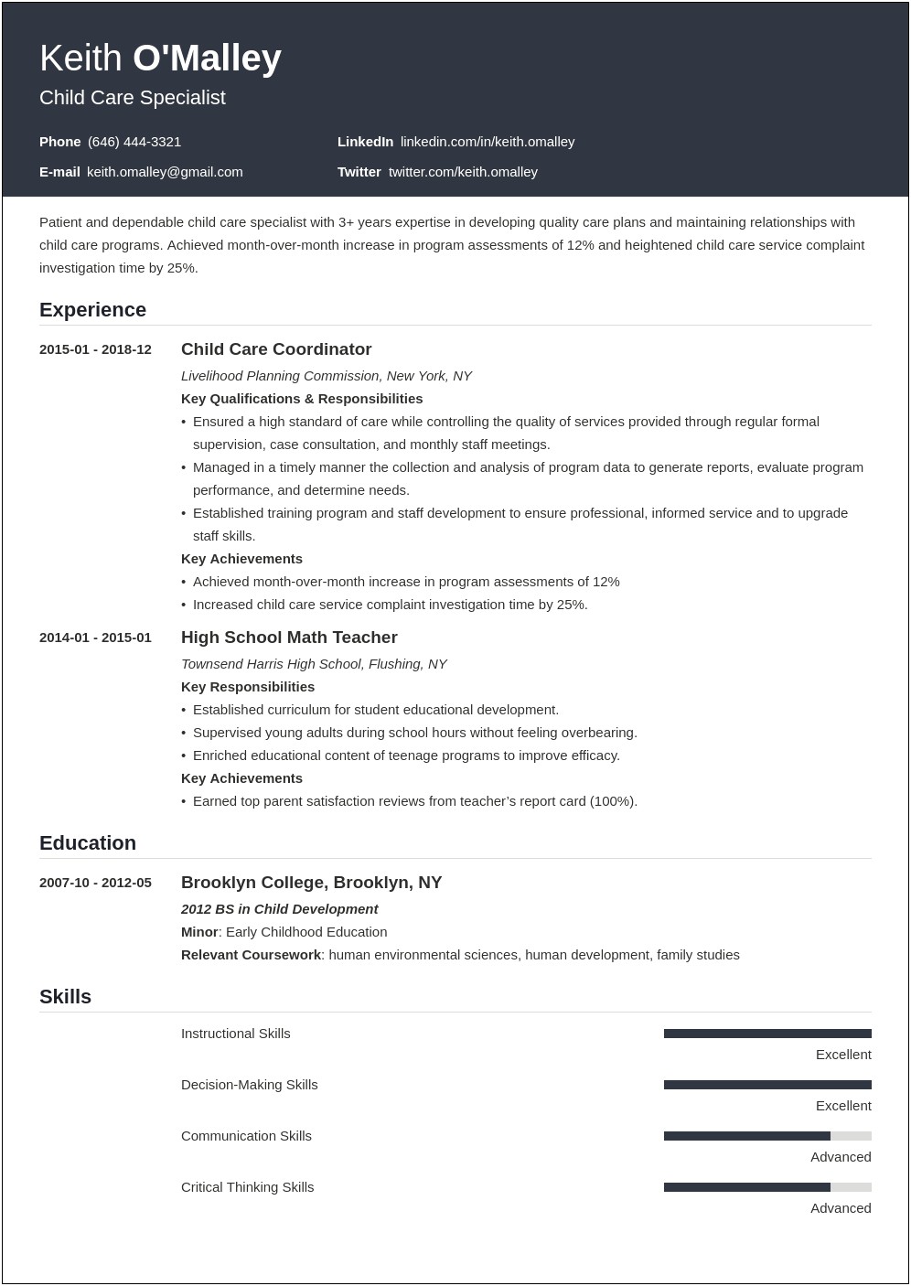 Day Care Provider Resume Examples