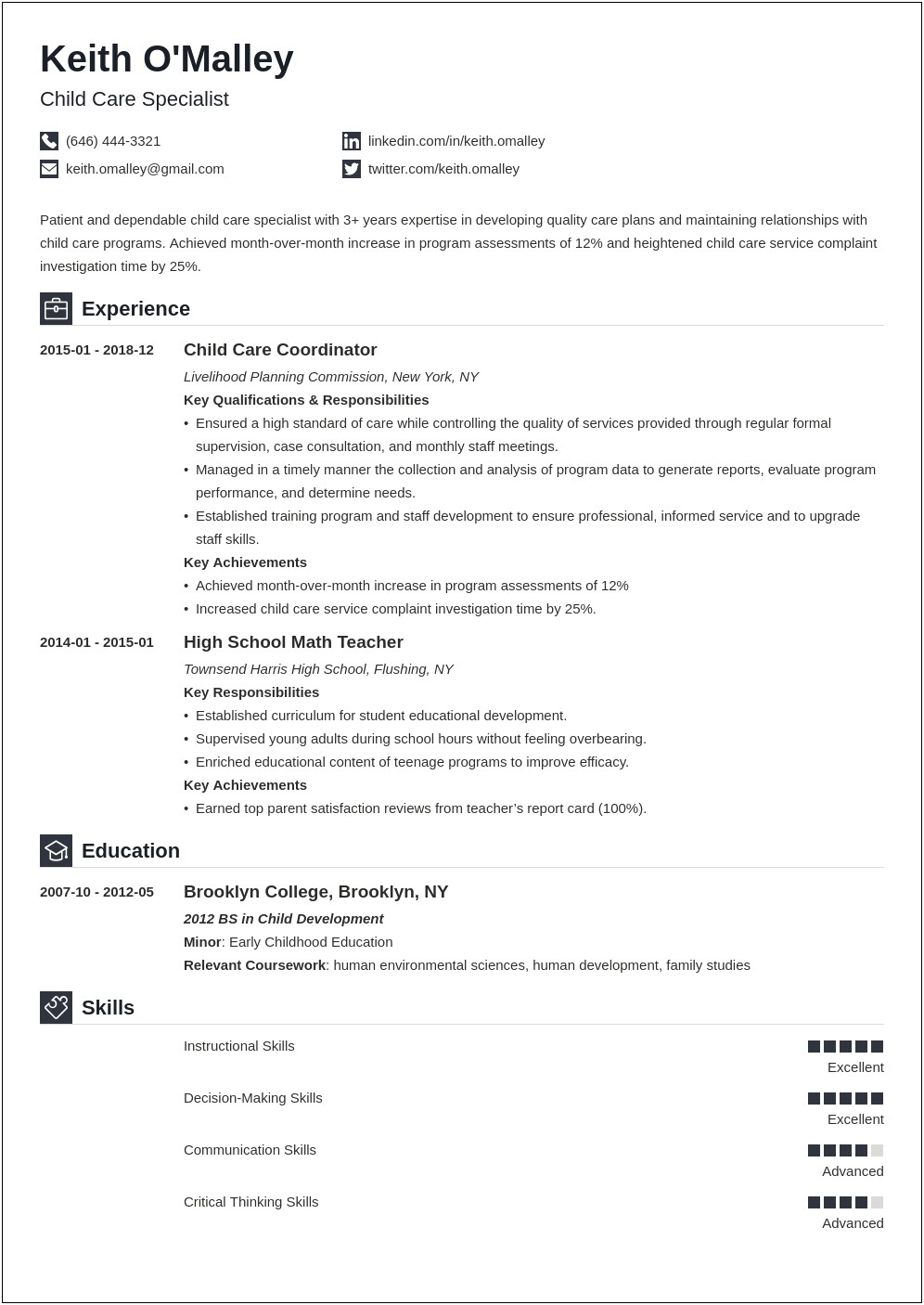 Day Care Resume Skills And Abilities