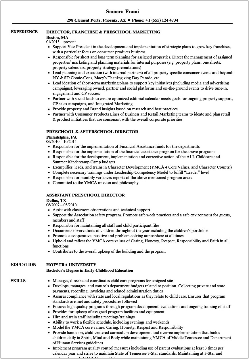 Daycare Administrative Assistant Skills Resume