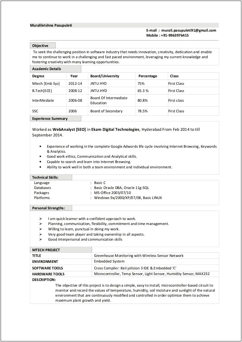 Dba Resume For 4 Year Experience