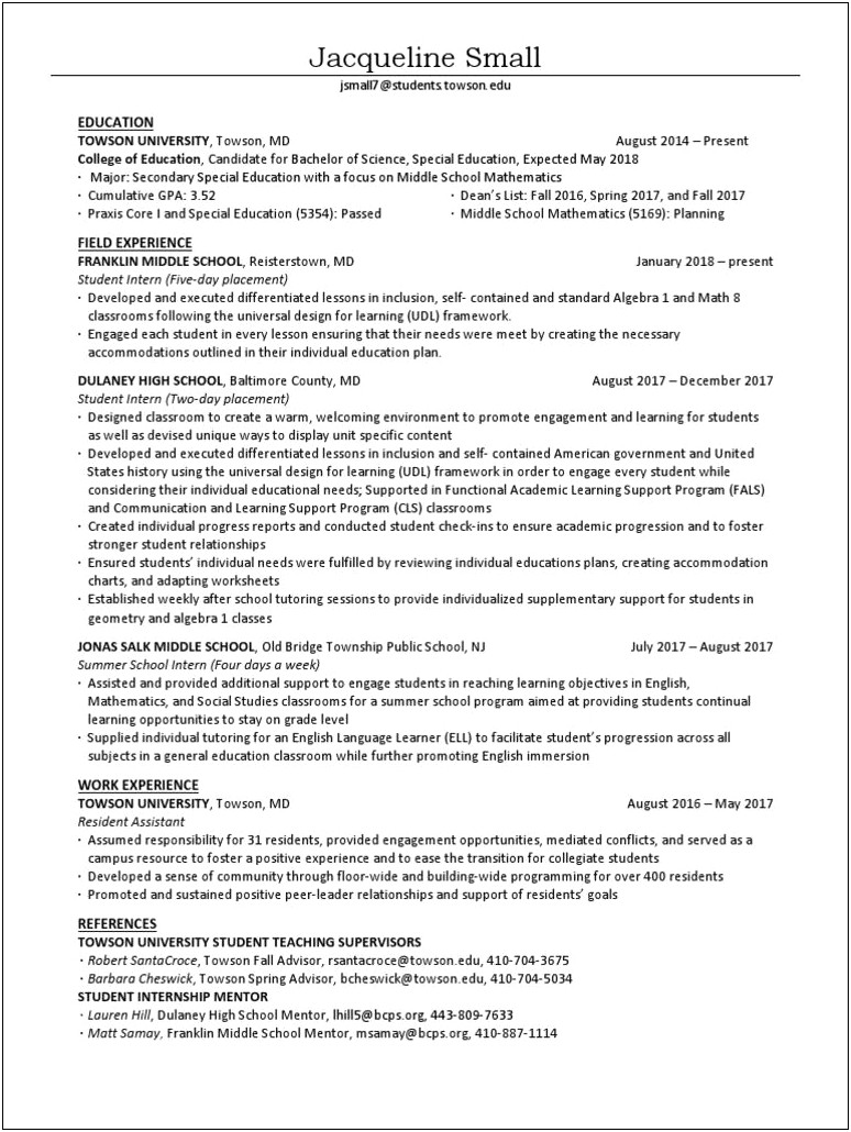 Dean Of Students Middle School Resume