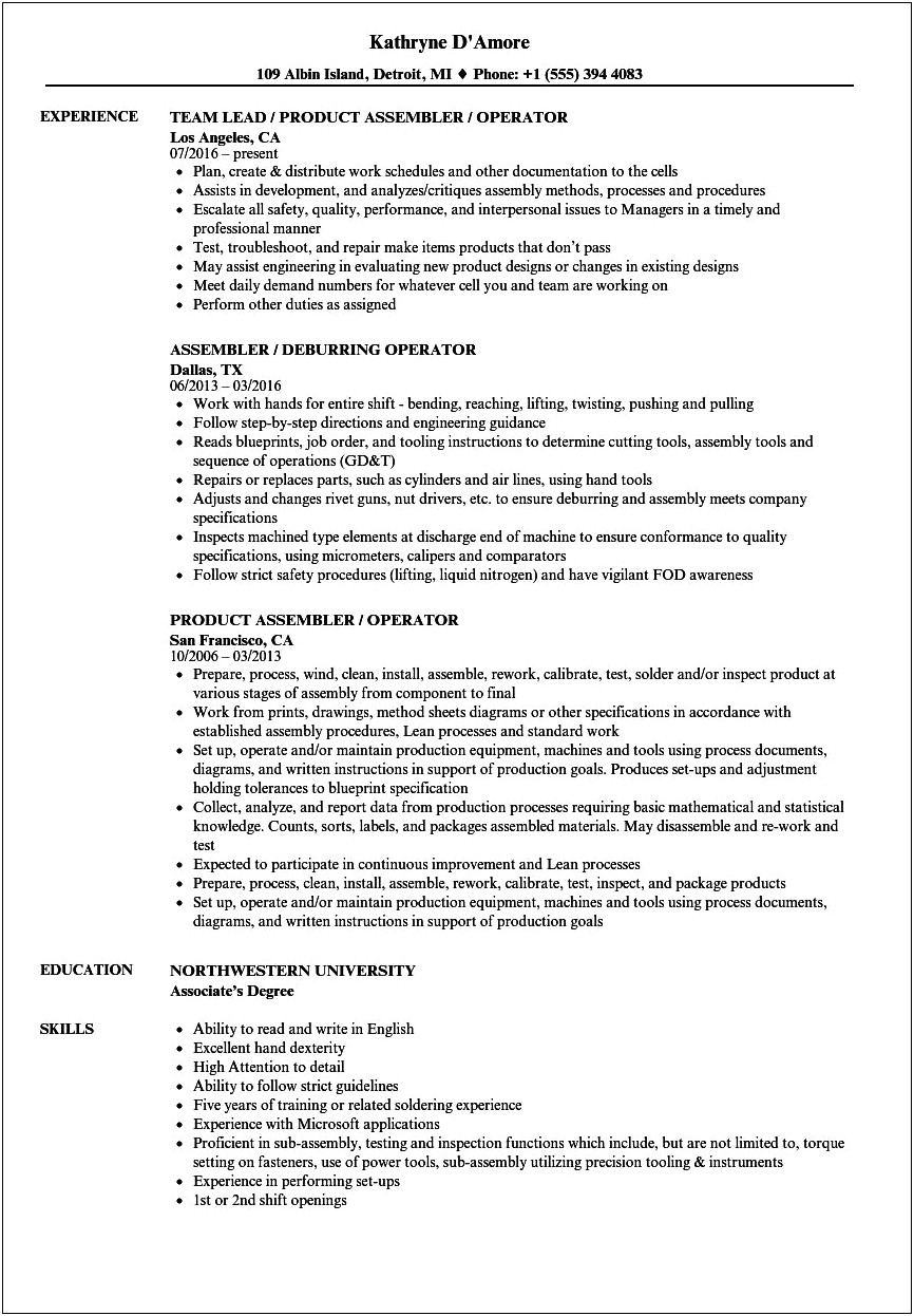 Deburrer Job Description For Resume