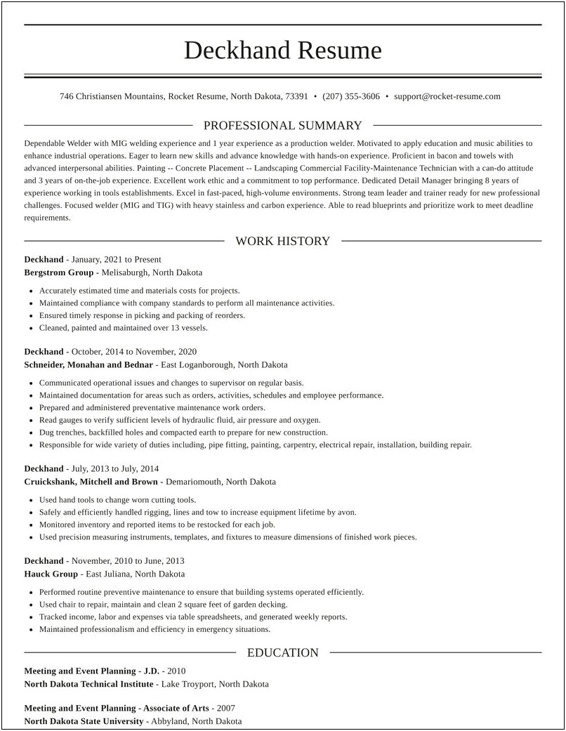 Deckhand Job Description For Resume