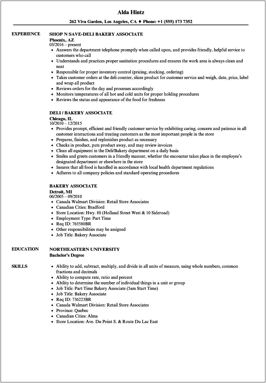 Deli Associate Job Description Resume