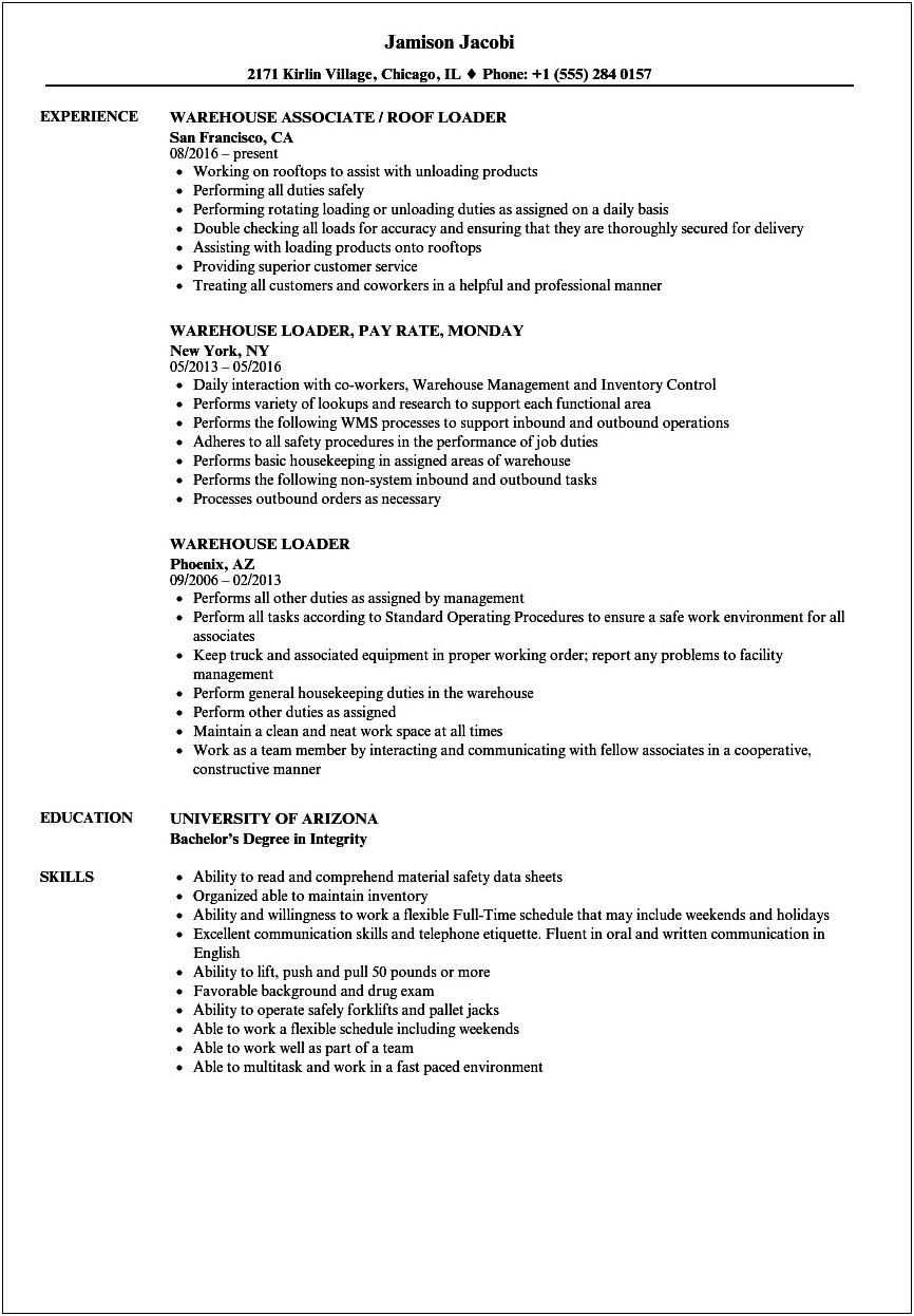 Delivery Associate Job Description Resume