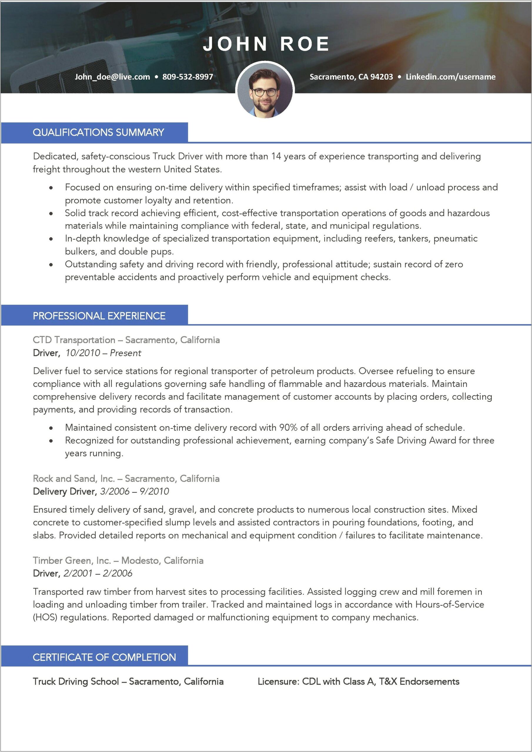 Delivery Driver Experience On A Resume