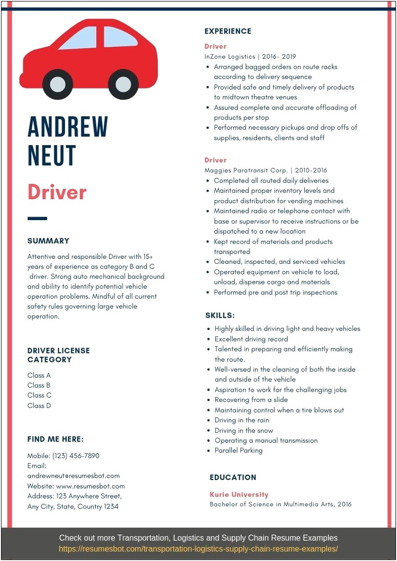 Delivery Driver Resume Example Doc
