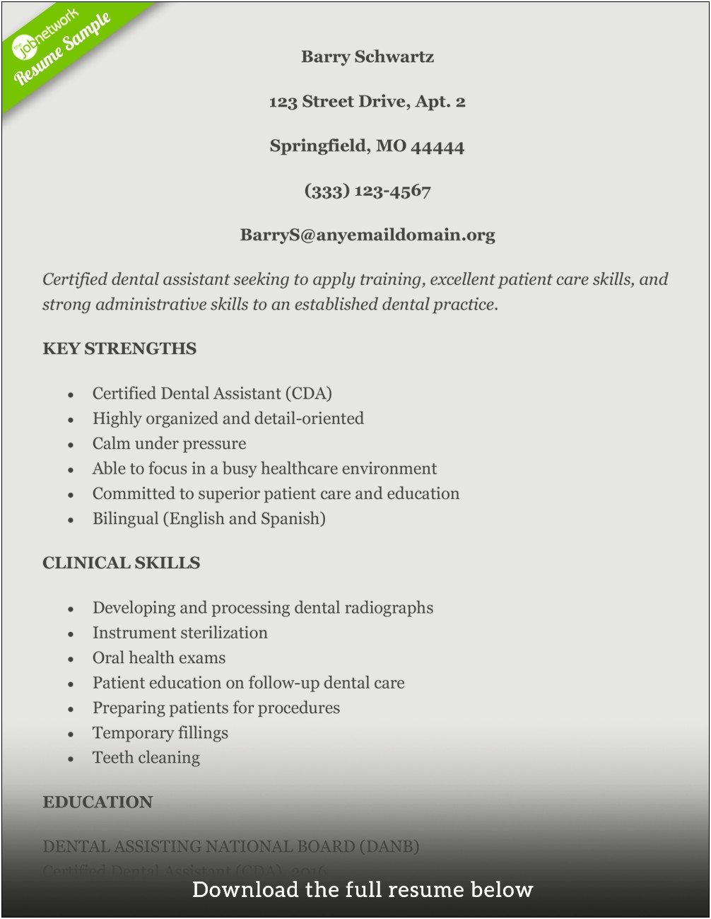 Dental Asistant Qualification Sample Resume