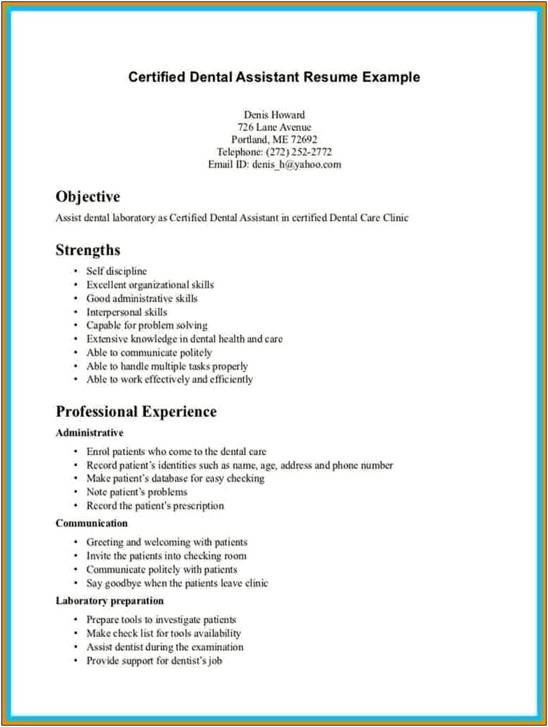 Dental Assistant Entry Level Resume Objective