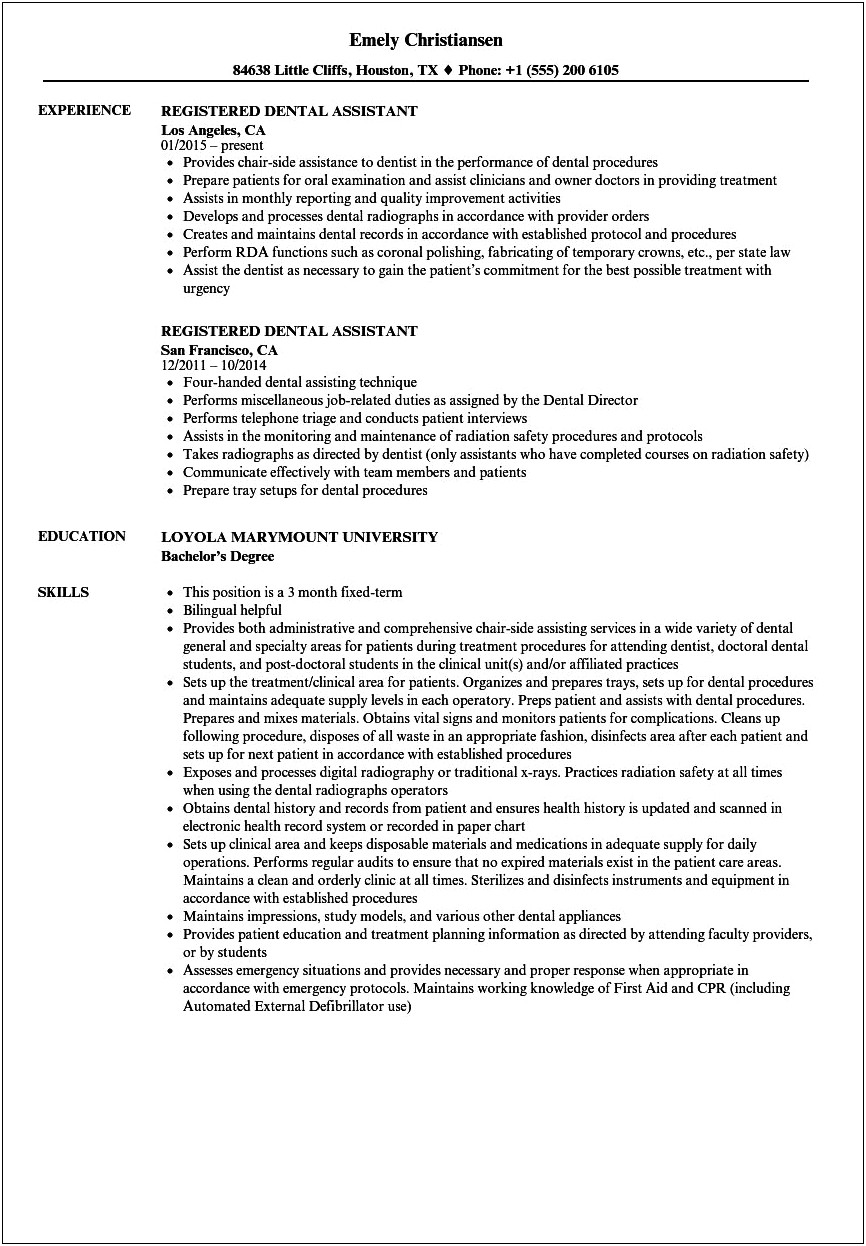 Dental Assistant Resume Examples 2018