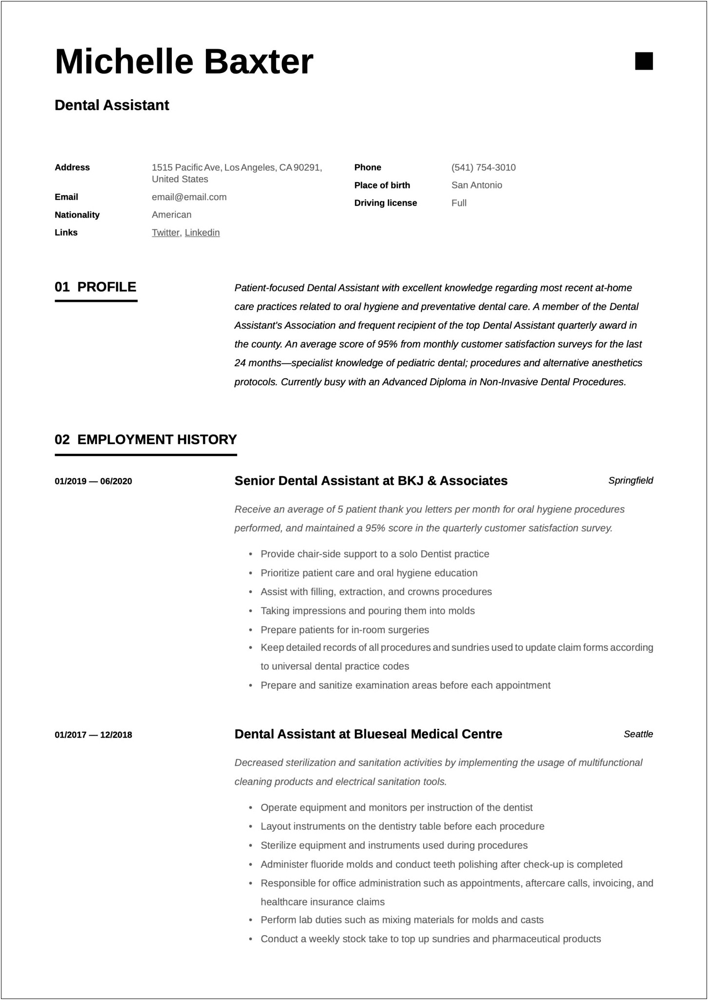 Dental Assistant Resume Just Out Of School