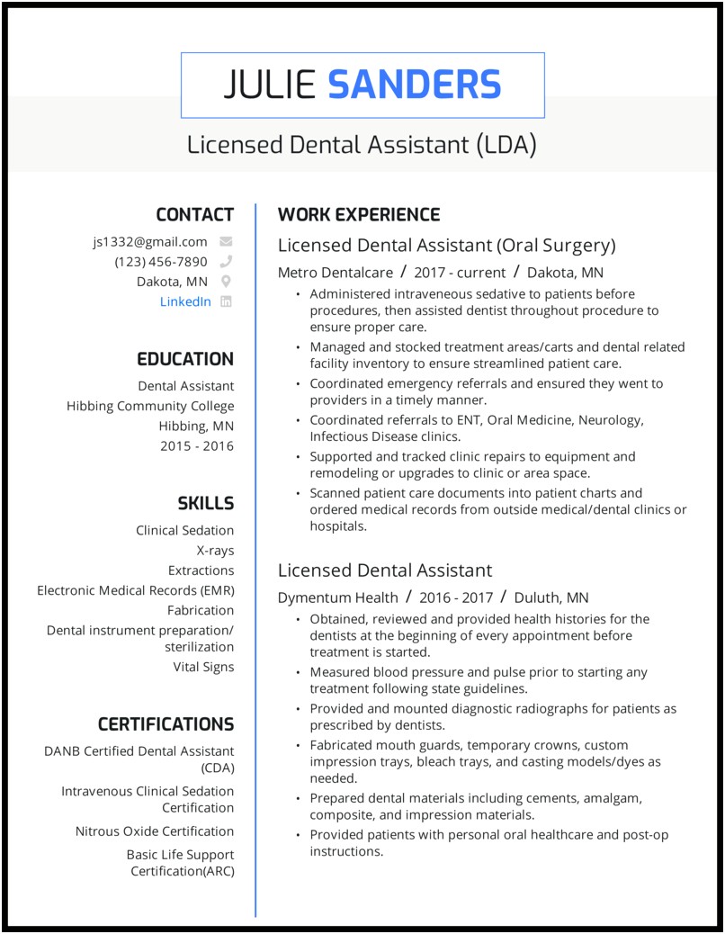 Dental Assistant Resume Sample Pdf