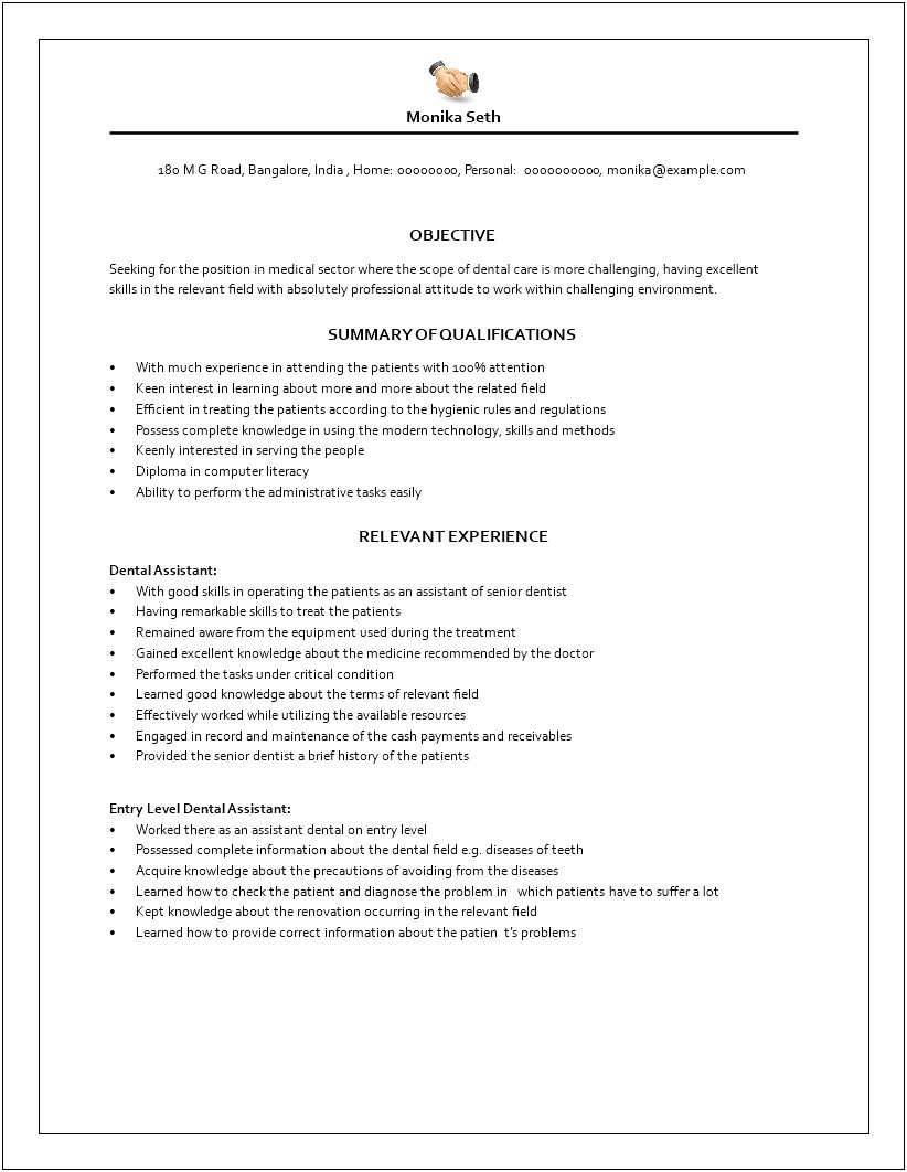 Dental Assistant Resume Summary Examples