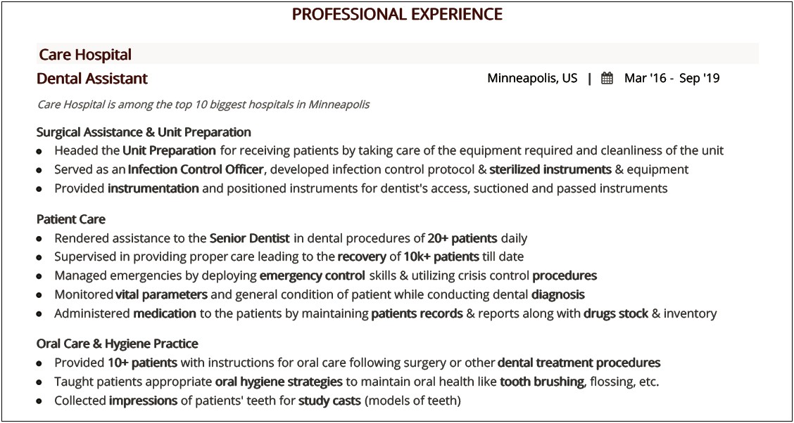 Dental Assistant Skills Summary For Resume
