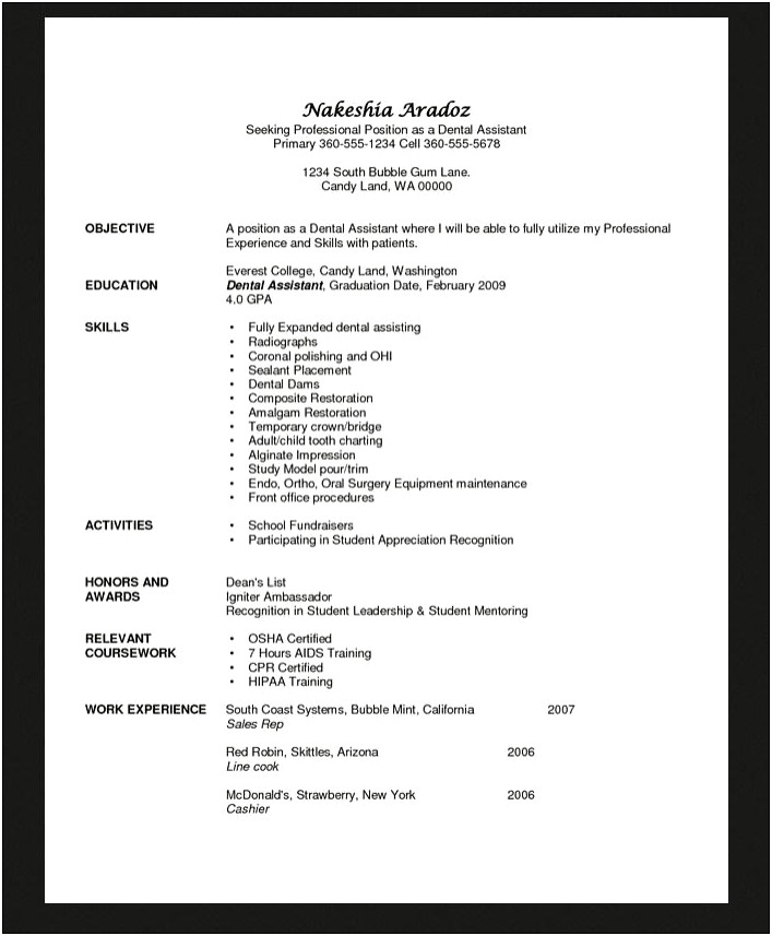 Dental Assisting Resume Objective Examples