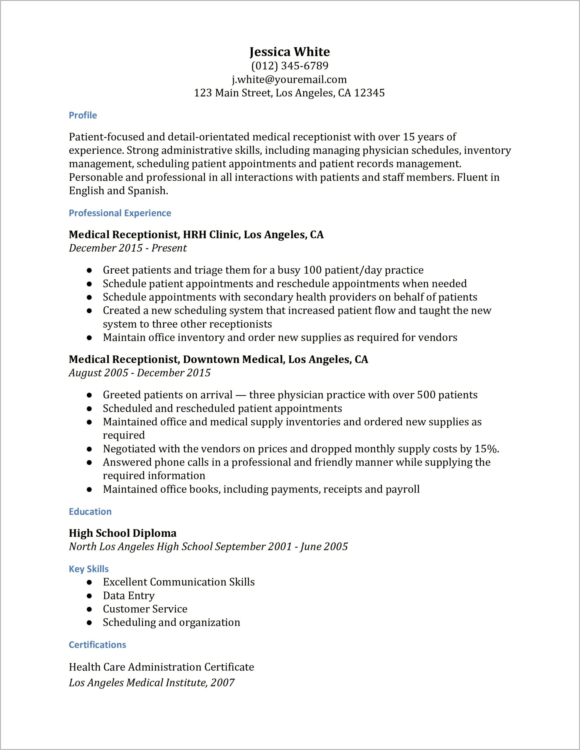 Dental Front Office Resume Examples