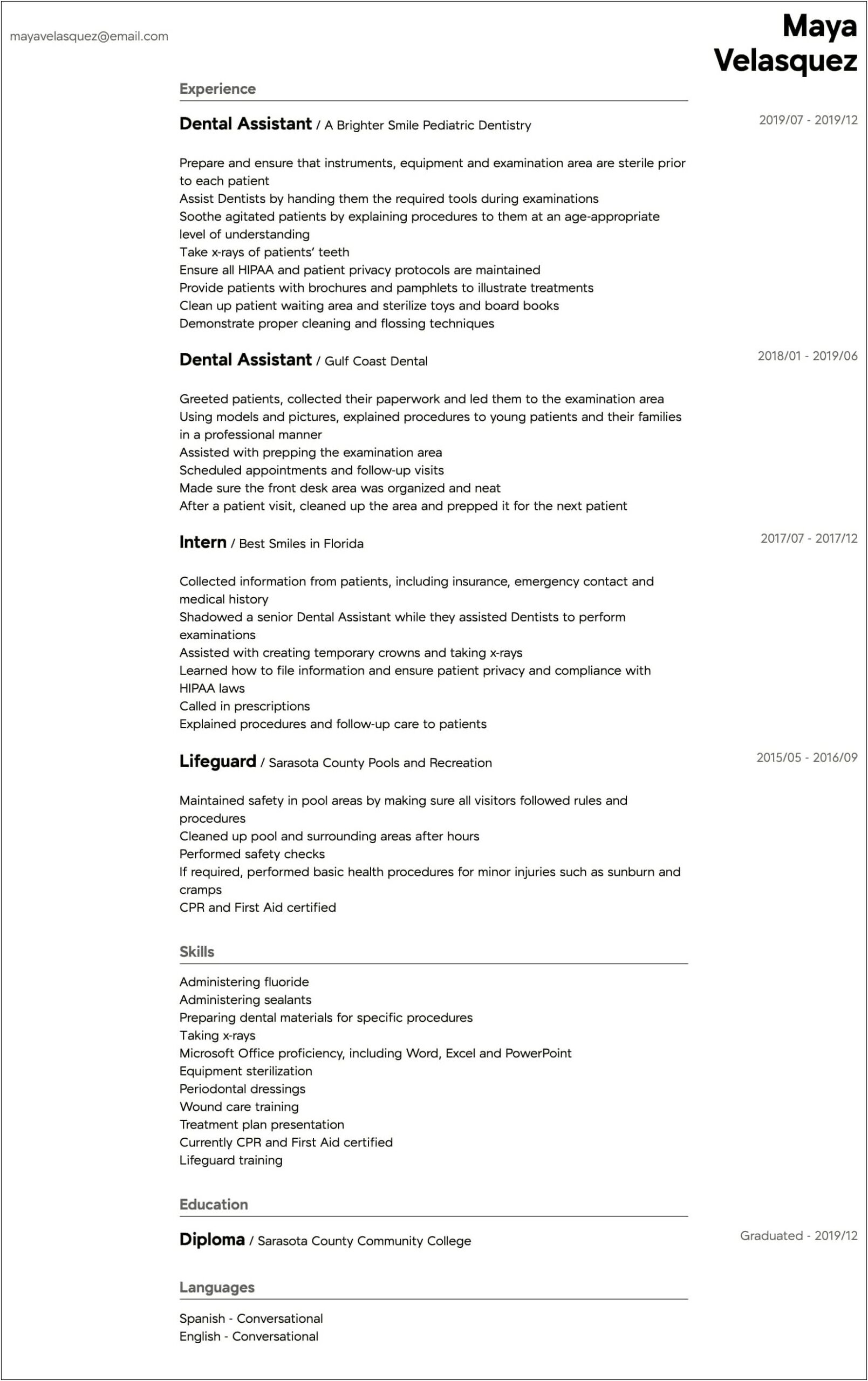 Dental Lab Technician Job Description Resume
