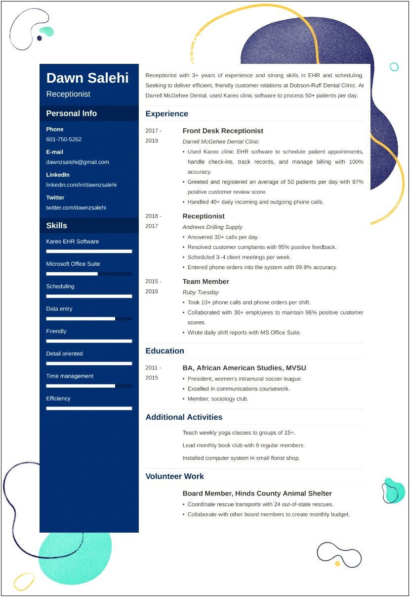 Dental Receptionist Resume Objective Examples