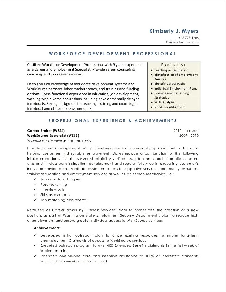 Department Of Labor Sample Resume